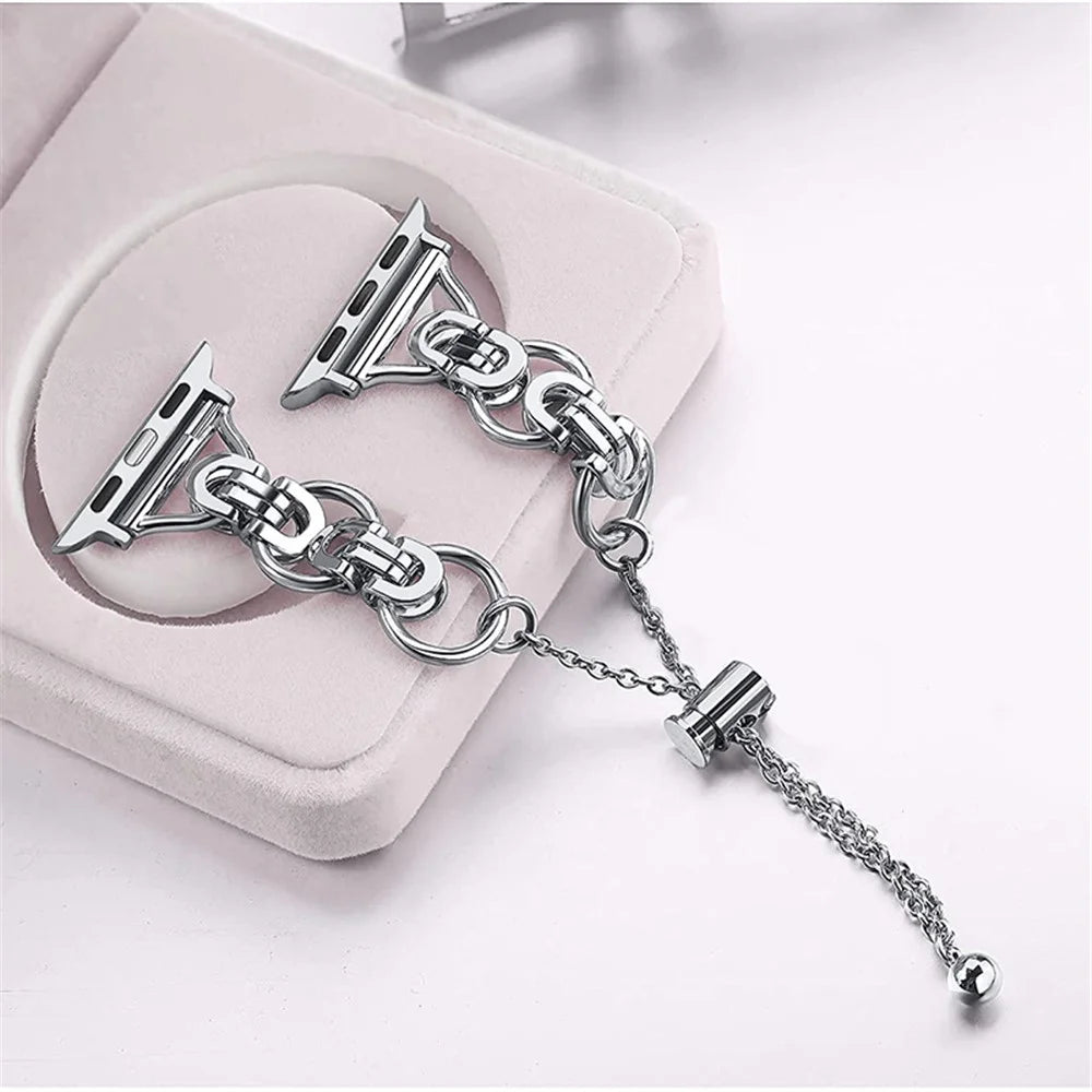 For Apple Watch Ultra 3 2 1 49mm / Series 11 10 46mm / 9 8 7 45mm / SE3 SE2 SE 6 5 4 44mm / 3 2 1 42mm Single Circle Watch Band Stainless Steel Hollow Out Bead Decor Smartwatch Strap - Silver - 2