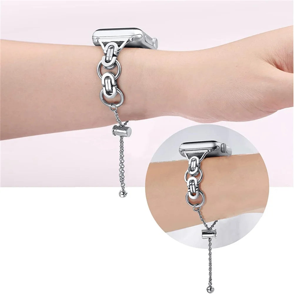 For Apple Watch Ultra 3 2 1 49mm / Series 11 10 46mm / 9 8 7 45mm / SE3 SE2 SE 6 5 4 44mm / 3 2 1 42mm Single Circle Watch Band Stainless Steel Hollow Out Bead Decor Smartwatch Strap - Silver - 4