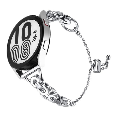 For Samsung Galaxy Watch4 Active 40mm 44mm/Watch4 Classic 46mm 42mm Fashionable Stainless Steel Bead Decor Watch Band Bracelet Wristband Strap - Silver - 1
