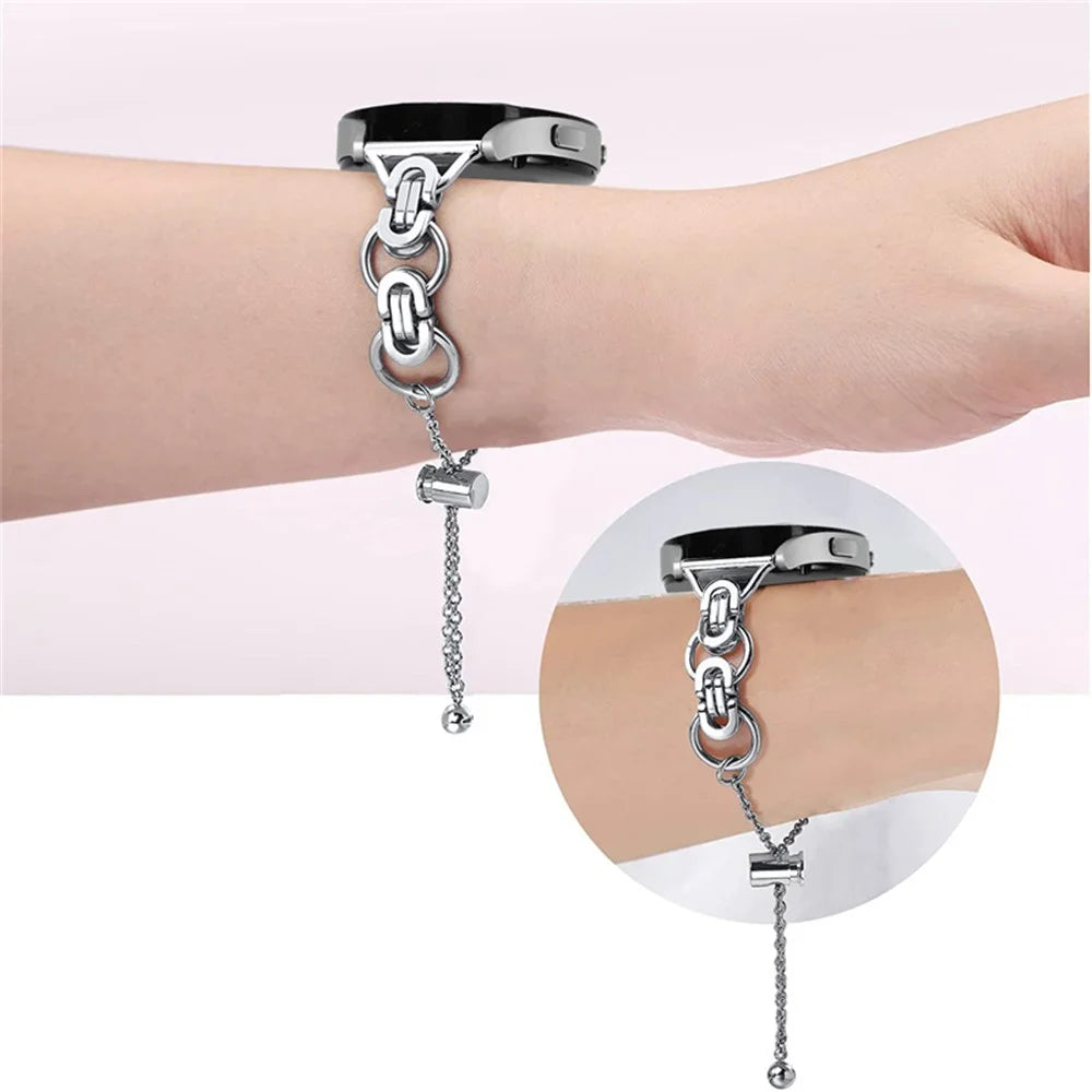 For Samsung Galaxy Watch4 Active 40mm 44mm/Watch4 Classic 46mm 42mm Fashionable Stainless Steel Bead Decor Watch Band Bracelet Wristband Strap - Silver - 4