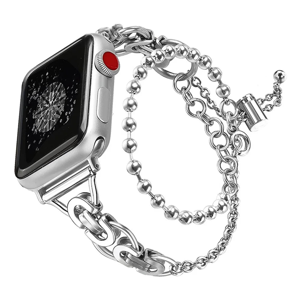 For Apple Watch Series 11 10 42mm / 9 8 7 41mm / SE3 SE2 SE 6 5 4 40mm / 3 2 1 38mm Double Circle Stylish Stainless Steel Hollow Out Watch Strap - 1