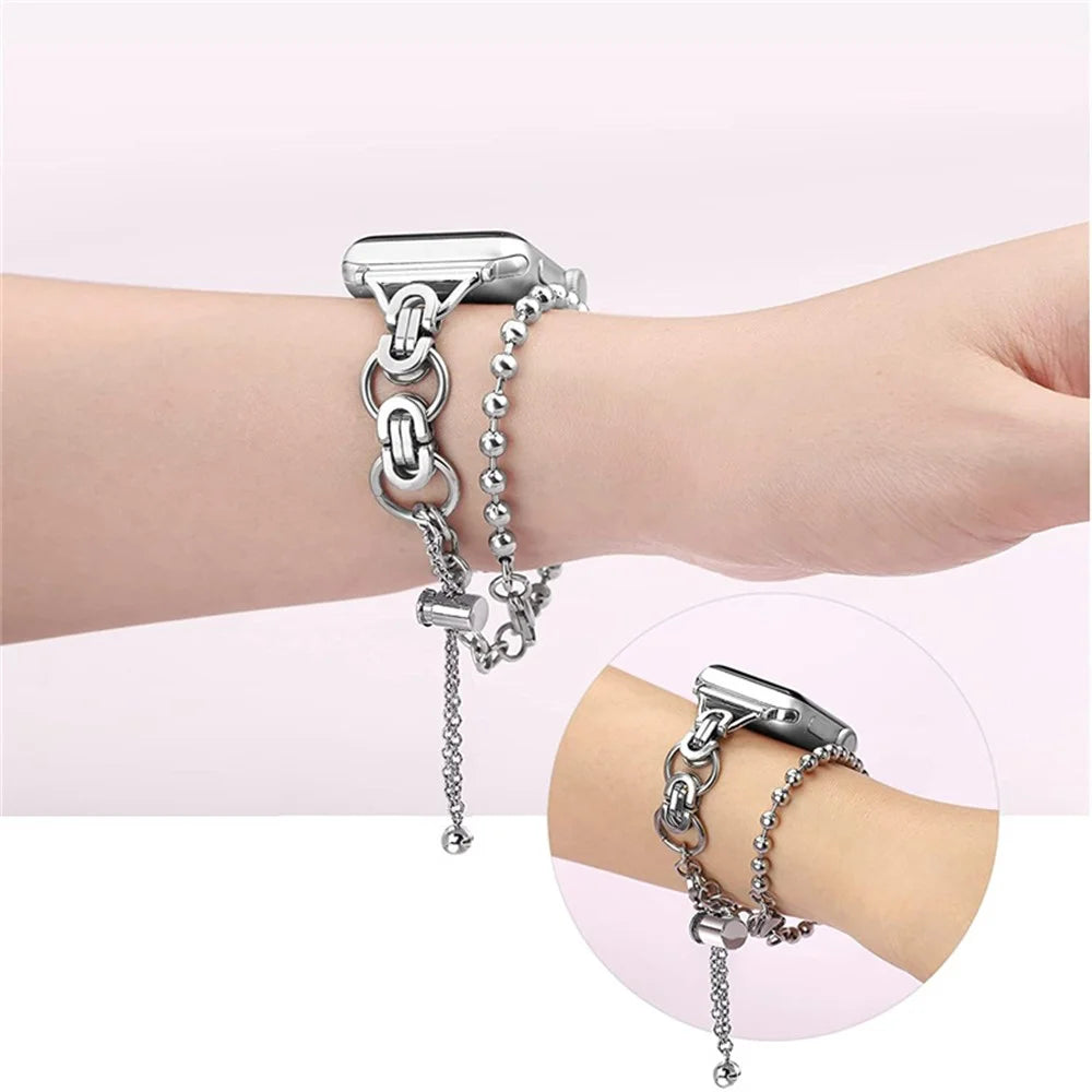 For Apple Watch Series 11 10 42mm / 9 8 7 41mm / SE3 SE2 SE 6 5 4 40mm / 3 2 1 38mm Double Circle Stylish Stainless Steel Hollow Out Watch Strap - 4