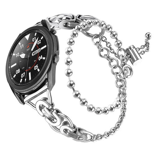 For Samsung Galaxy Watch4 Active 40mm 44mm/Watch4 Classic 46mm 42mm Anti-scratch Stainless Steel Bead Decor Dual Circle Watch Band Bracelet Durable Wristband Strap - Silver - 1