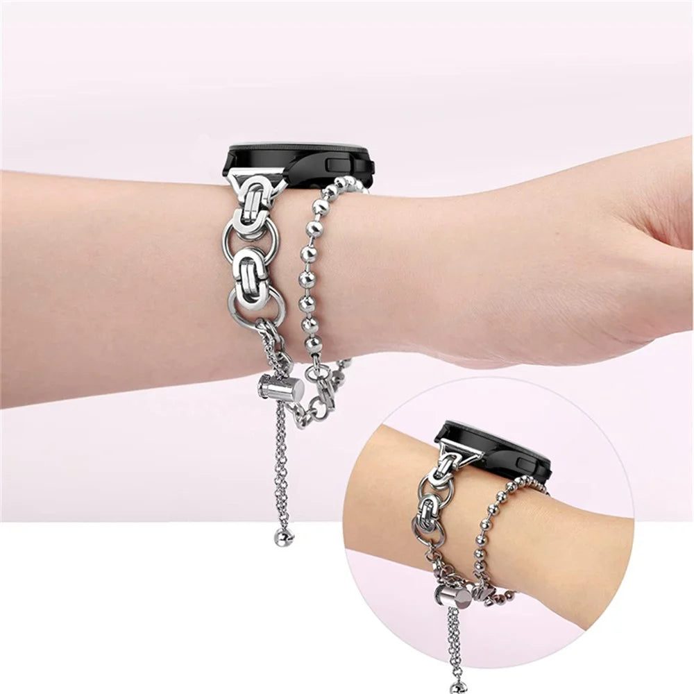 For Samsung Galaxy Watch4 Active 40mm 44mm/Watch4 Classic 46mm 42mm Anti-scratch Stainless Steel Bead Decor Dual Circle Watch Band Bracelet Durable Wristband Strap - Silver - 4