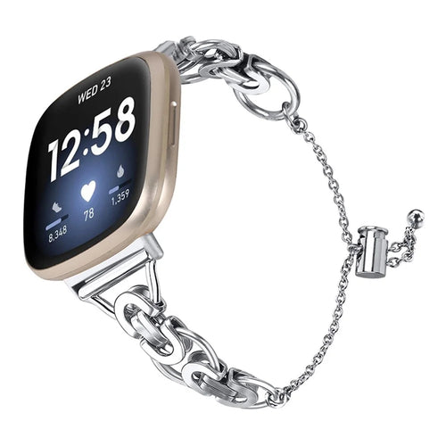 For Fitbit Versa 3/Fitbit Sense Stainless Steel Single Circle Design Smart Watch Band Wrist Strap 20mm - Silver - 1