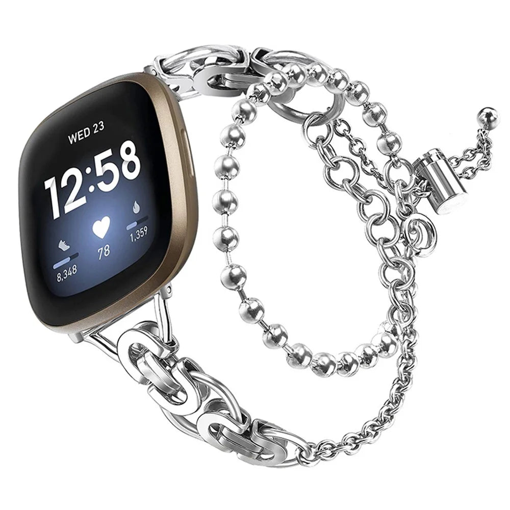 For Fitbit Versa 3/Fitbit Sense Universal Double Circle Design Hollow Out Smart Watch Strap 20mm - Silver - 1