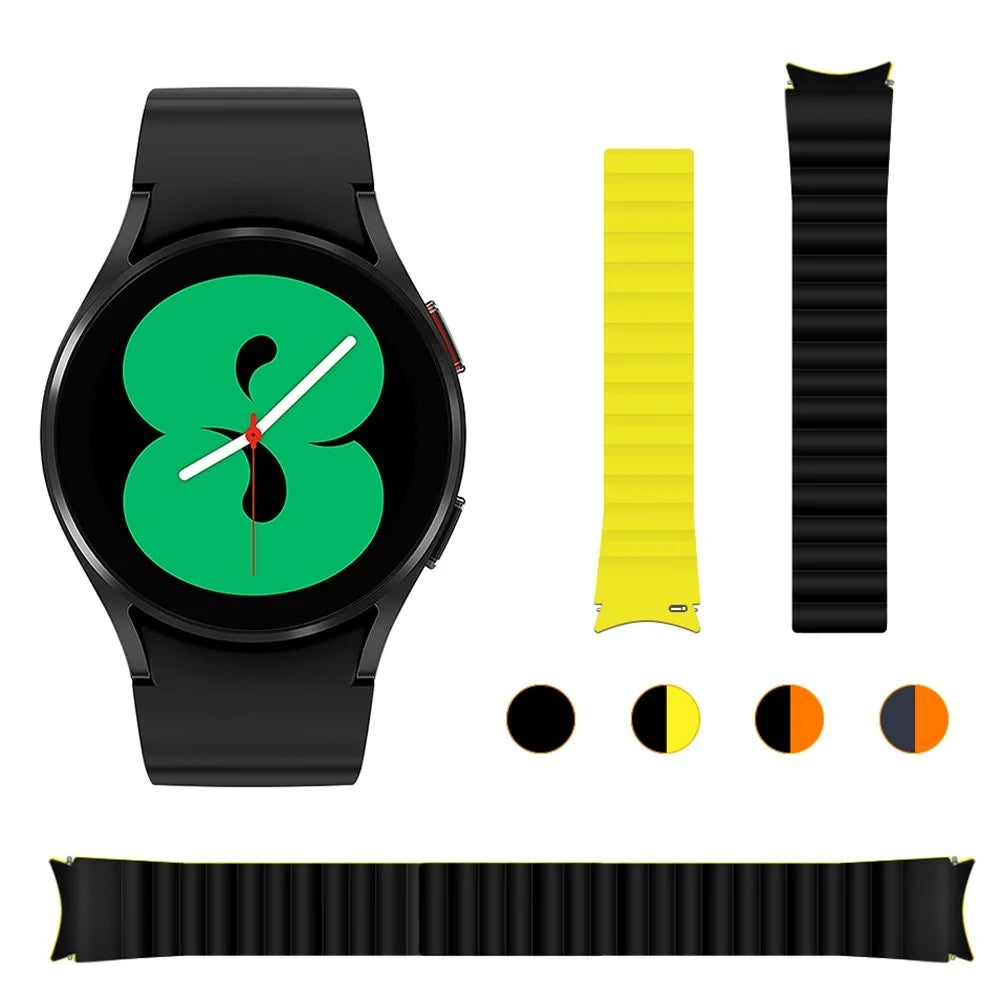 For Samsung Galaxy Watch6 40mm 44mm / Watch6 Classic 43mm 47mm / Watch 5 40mm 44mm / 5 Pro 45mm / Watch4 40mm 44mm Magnetic Adsorption Silicone Watch Band Replacement Wrist Strap - Black - 4
