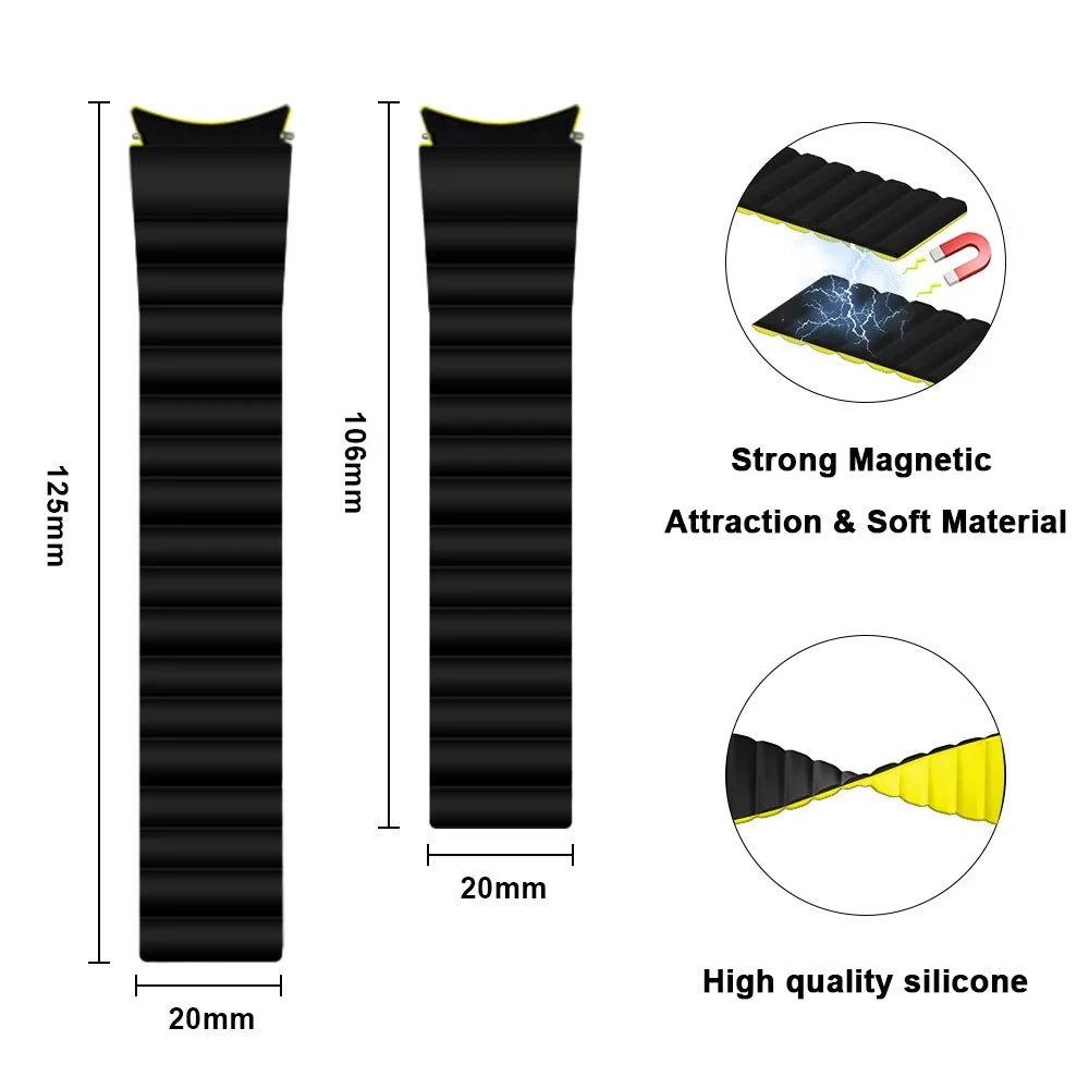 For Samsung Galaxy Watch6 40mm 44mm / Watch6 Classic 43mm 47mm / Watch 5 40mm 44mm / 5 Pro 45mm / Watch4 40mm 44mm Magnetic Adsorption Silicone Watch Band Replacement Wrist Strap - Black - 6
