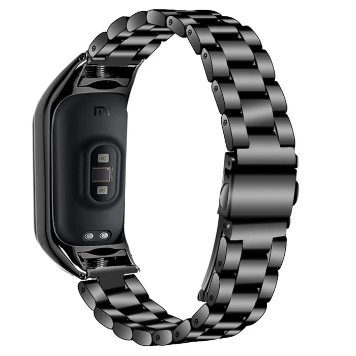 For Xiaomi Mi Band 7 Stainless Steel Three-bead Wrist Strap Replacement Watch Band with Foldable Buckle - Black - 2