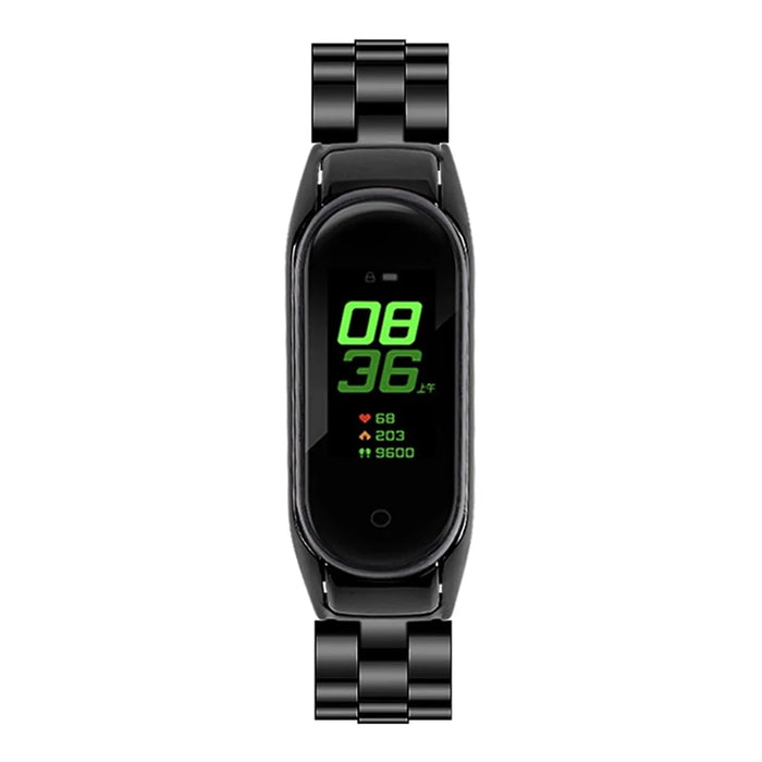 For Xiaomi Mi Band 7 Stainless Steel Three-bead Wrist Strap Replacement Watch Band with Foldable Buckle - Black - 4
