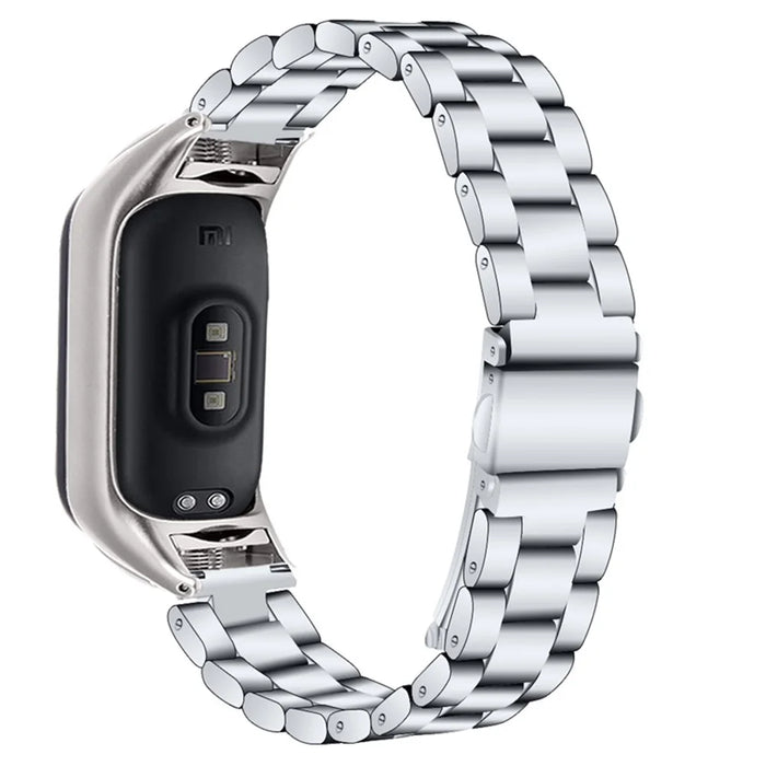 For Xiaomi Mi Band 7 Three-bead Wrist Strap Stainless Steel Watch Band Replacement with Foldable Buckle - Silver - 2