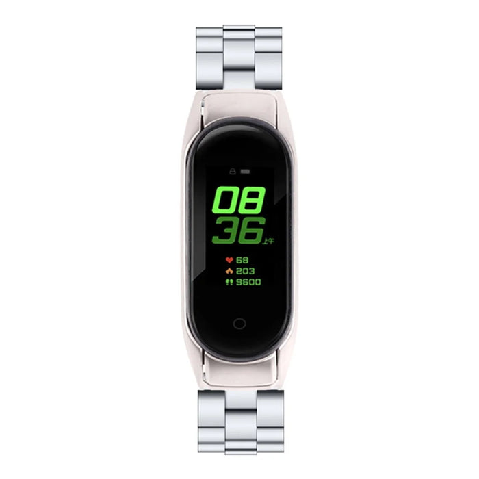 For Xiaomi Mi Band 7 Three-bead Wrist Strap Stainless Steel Watch Band Replacement with Foldable Buckle - Silver - 4