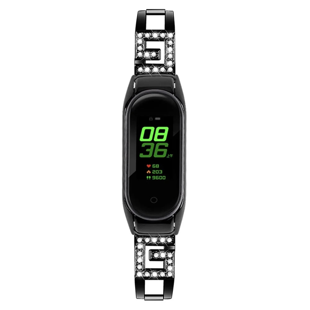 For Xiaomi Mi Band 7 G Letter Rhinestones Decor Stainless Steel Watch Strap Replacement Wrist Band - Black - 3