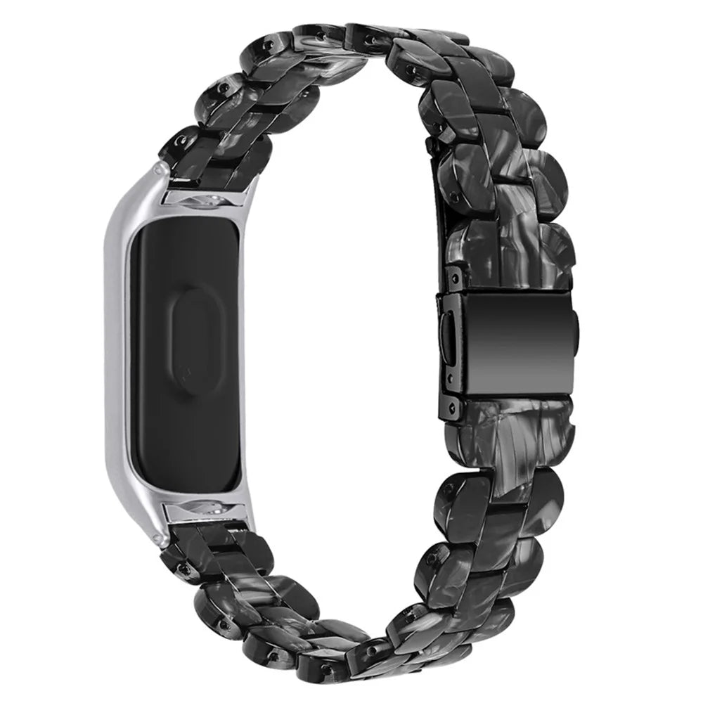 For Xiaomi Mi Band 7 Oval Resin Watchband Stainless Steel Buckle Strap Replacement - Black Flower - 2