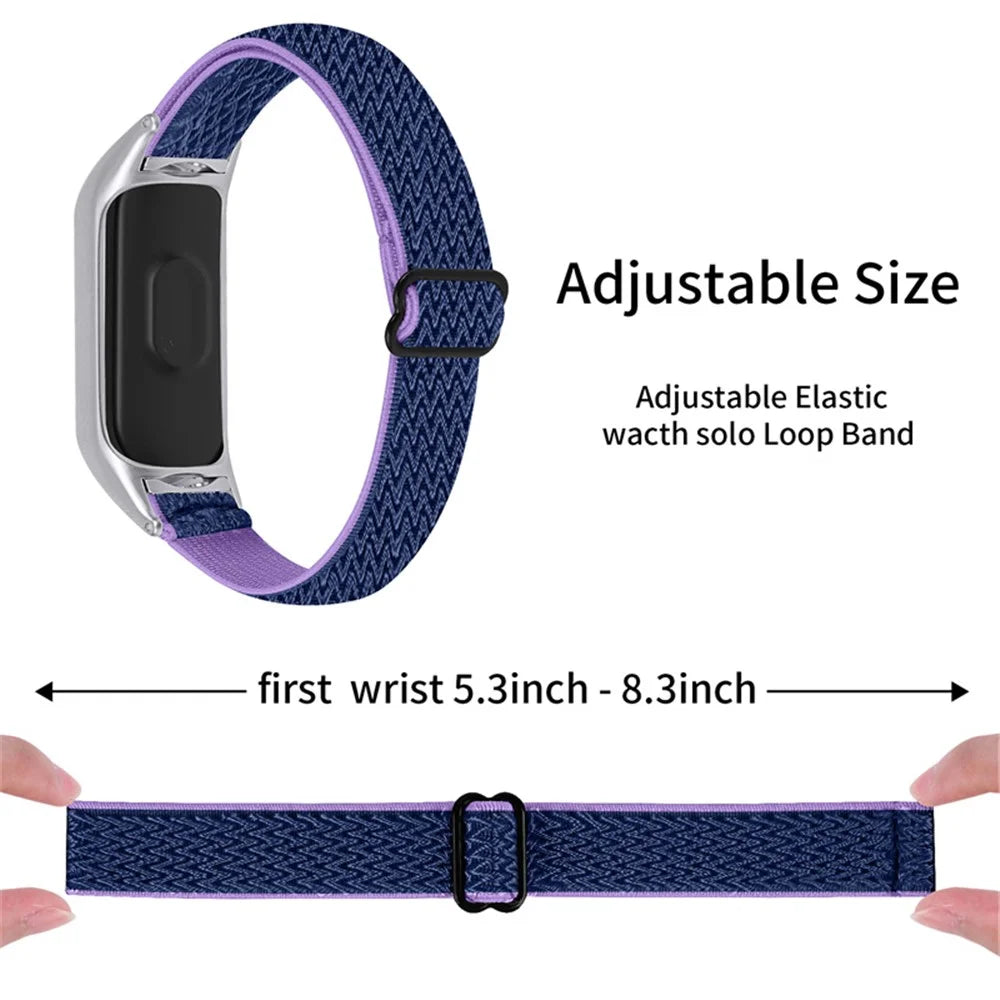 For Xiaomi Mi Band 7 Elastic Replacement Loop Band Nylon Stretch Braided Sport Adjustable Wristband Strap - Purple/Blue - 3