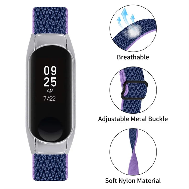 For Xiaomi Mi Band 7 Elastic Replacement Loop Band Nylon Stretch Braided Sport Adjustable Wristband Strap - Purple/Blue - 4