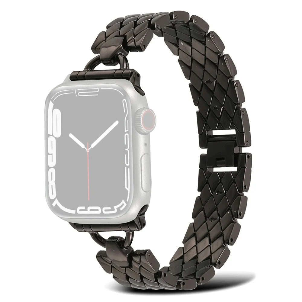 For Apple Watch Ultra 3 2 1 49mm / Series 11 10 46mm / 9 8 7 45mm / SE3 SE2 SE 6 5 4 44mm / 3 2 1 42mm Zinc Alloy Rhombus Bracelet Smart Watch Band Strap Replacement - Black - 1