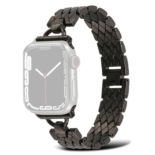 For Apple Watch Ultra 3 2 1 49mm / Series 11 10 46mm / 9 8 7 45mm / SE3 SE2 SE 6 5 4 44mm / 3 2 1 42mm Zinc Alloy Rhombus Bracelet Smart Watch Band Strap Replacement - Black - 1