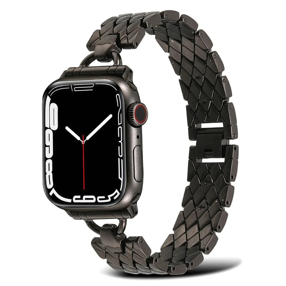 For Apple Watch Ultra 3 2 1 49mm / Series 11 10 46mm / 9 8 7 45mm / SE3 SE2 SE 6 5 4 44mm / 3 2 1 42mm Zinc Alloy Rhombus Bracelet Smart Watch Band Strap Replacement - Black - 2