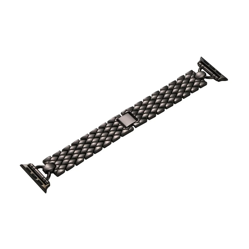 For Apple Watch Ultra 3 2 1 49mm / Series 11 10 46mm / 9 8 7 45mm / SE3 SE2 SE 6 5 4 44mm / 3 2 1 42mm Zinc Alloy Rhombus Bracelet Smart Watch Band Strap Replacement - Black - 4