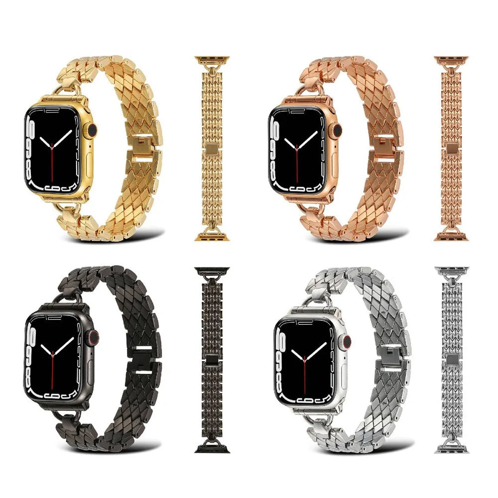 For Apple Watch Ultra 3 2 1 49mm / Series 11 10 46mm / 9 8 7 45mm / SE3 SE2 SE 6 5 4 44mm / 3 2 1 42mm Zinc Alloy Rhombus Bracelet Smart Watch Band Strap Replacement - Black - 5