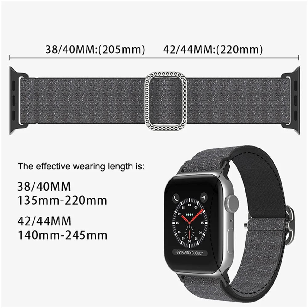 For Apple Watch Ultra 3 2 1 49mm / Series 11 10 46mm / 9 8 7 45mm / SE3 SE2 SE 6 5 4 44mm / 3 2 1 42mm Glittery Stitching Nylon Watch Strap Wrist Band with Rhinestone Decor Buckle - Purple - 7