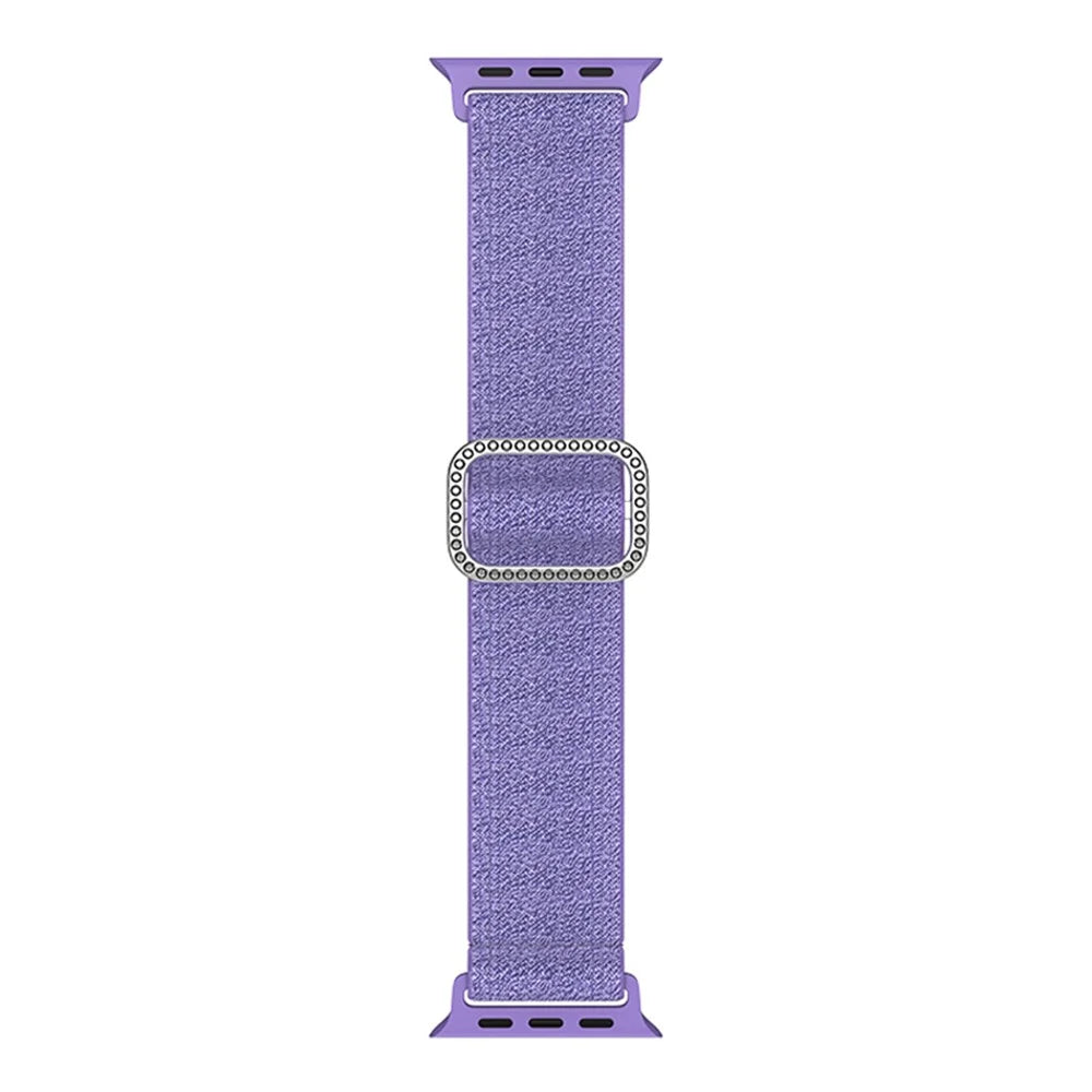 For Apple Watch Series 11 10 42mm / 9 8 7 41mm / SE3 SE2 SE 6 5 4 40mm / 3 2 1 38mm Stitching Watch Strap Glitter Nylon Wrist Band with Rhinestone Decor Buckle - Purple - 3