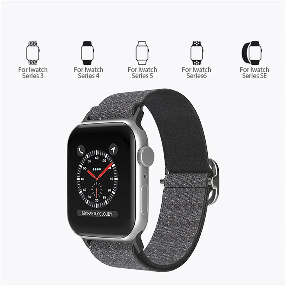 For Apple Watch Series 11 10 42mm / 9 8 7 41mm / SE3 SE2 SE 6 5 4 40mm / 3 2 1 38mm Stitching Watch Strap Glitter Nylon Wrist Band with Rhinestone Decor Buckle - Purple - 6