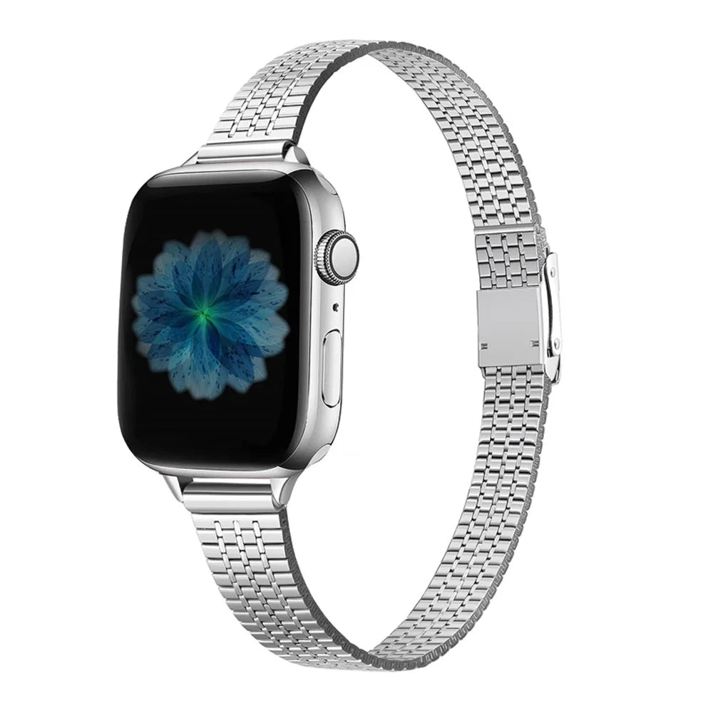 For Apple Watch Series 11 10 42mm / 9 8 7 41mm / SE3 SE2 SE 6 5 4 40mm / 3 2 1 38mm Stainless Steel Dual-Layer Buckle Design Smart Watch Band Wrist Strap - Silver - 1