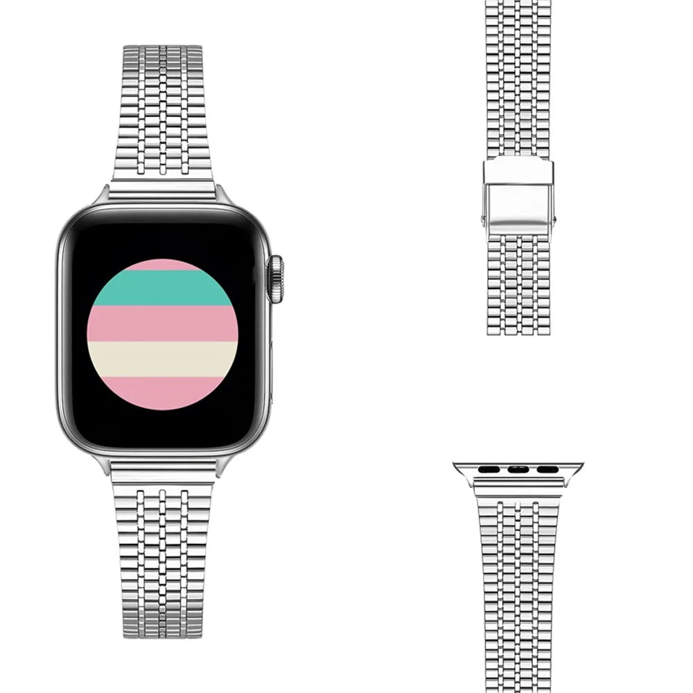 For Apple Watch Series 11 10 42mm / 9 8 7 41mm / SE3 SE2 SE 6 5 4 40mm / 3 2 1 38mm Stainless Steel Dual-Layer Buckle Design Smart Watch Band Wrist Strap - Silver - 2