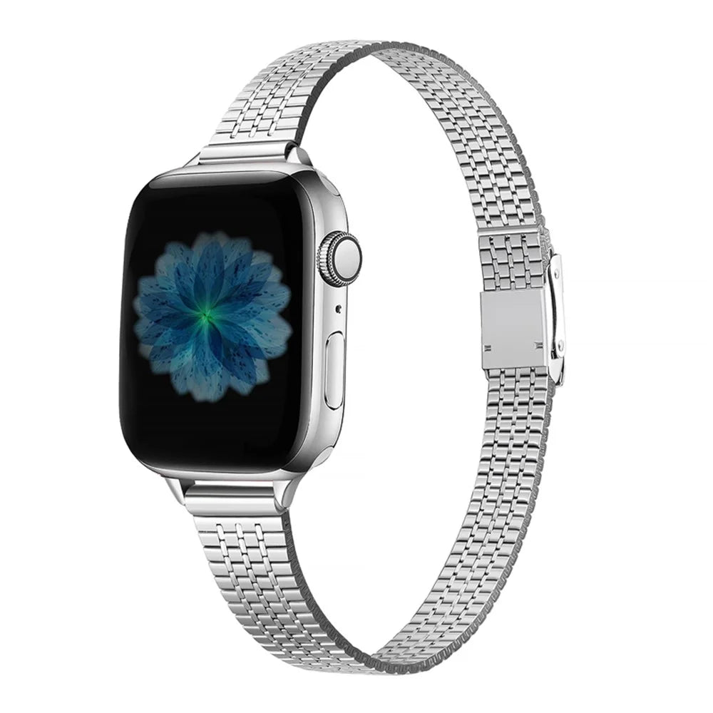 For Apple Watch Ultra 3 2 1 49mm / Series 11 10 46mm / 9 8 7 45mm / SE3 SE2 SE 6 5 4 44mm / 3 2 1 42mm Dual-Layer Buckle Design Smart Watch Band Stainless Steel Wrist Strap - Silver - 1