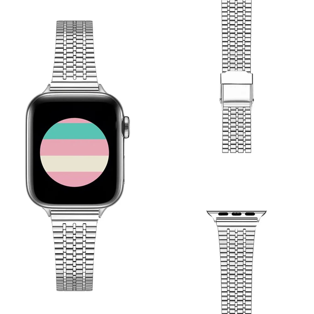 For Apple Watch Ultra 3 2 1 49mm / Series 11 10 46mm / 9 8 7 45mm / SE3 SE2 SE 6 5 4 44mm / 3 2 1 42mm Dual-Layer Buckle Design Smart Watch Band Stainless Steel Wrist Strap - Silver - 2