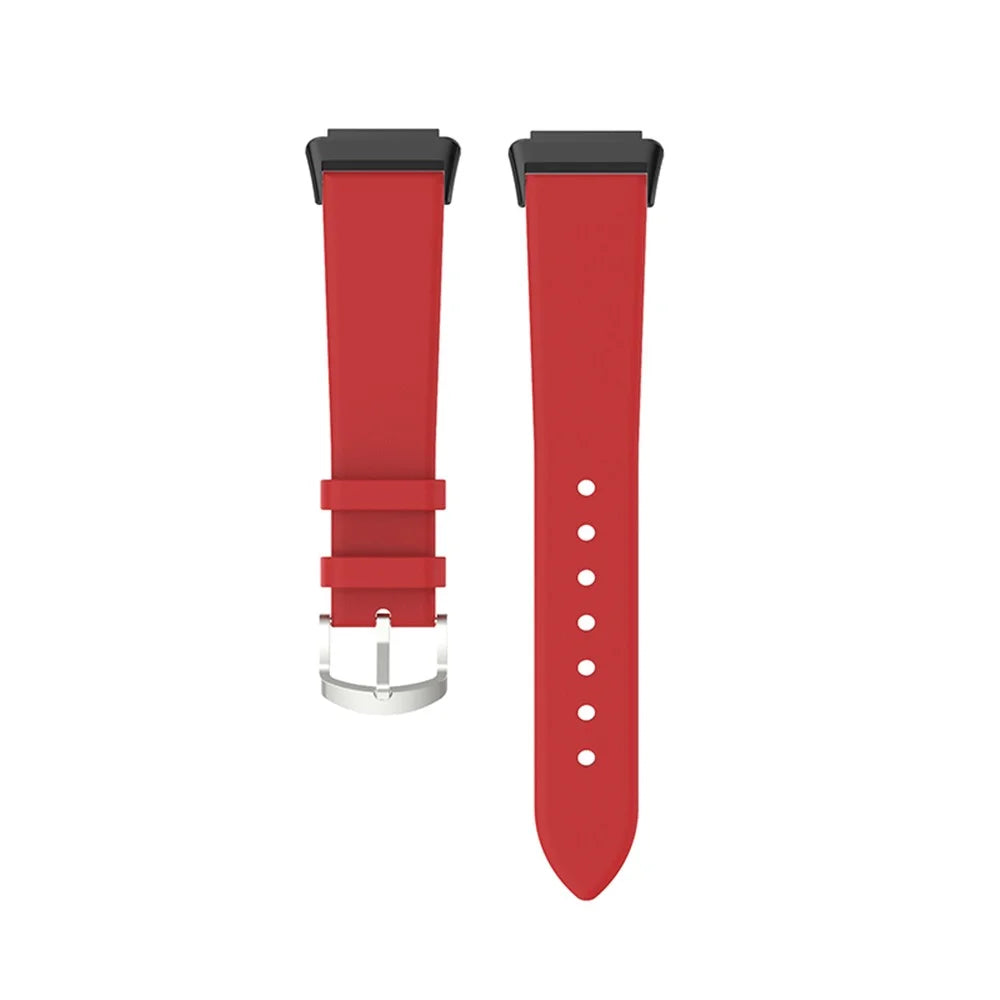 For Huawei Band 7 Genuine Leather Watch Band Replacement Strap with Metal Silver Buckle - Red - 3