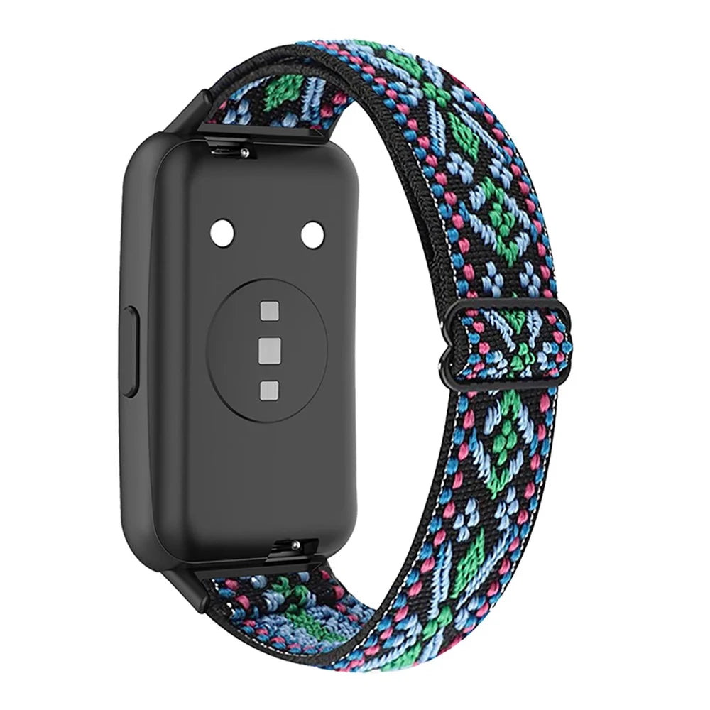 For Huawei Band 7 Stretchy Boho Watch Band Adjustable Elastic Nylon Strap Replacement Wristband - Green - 1