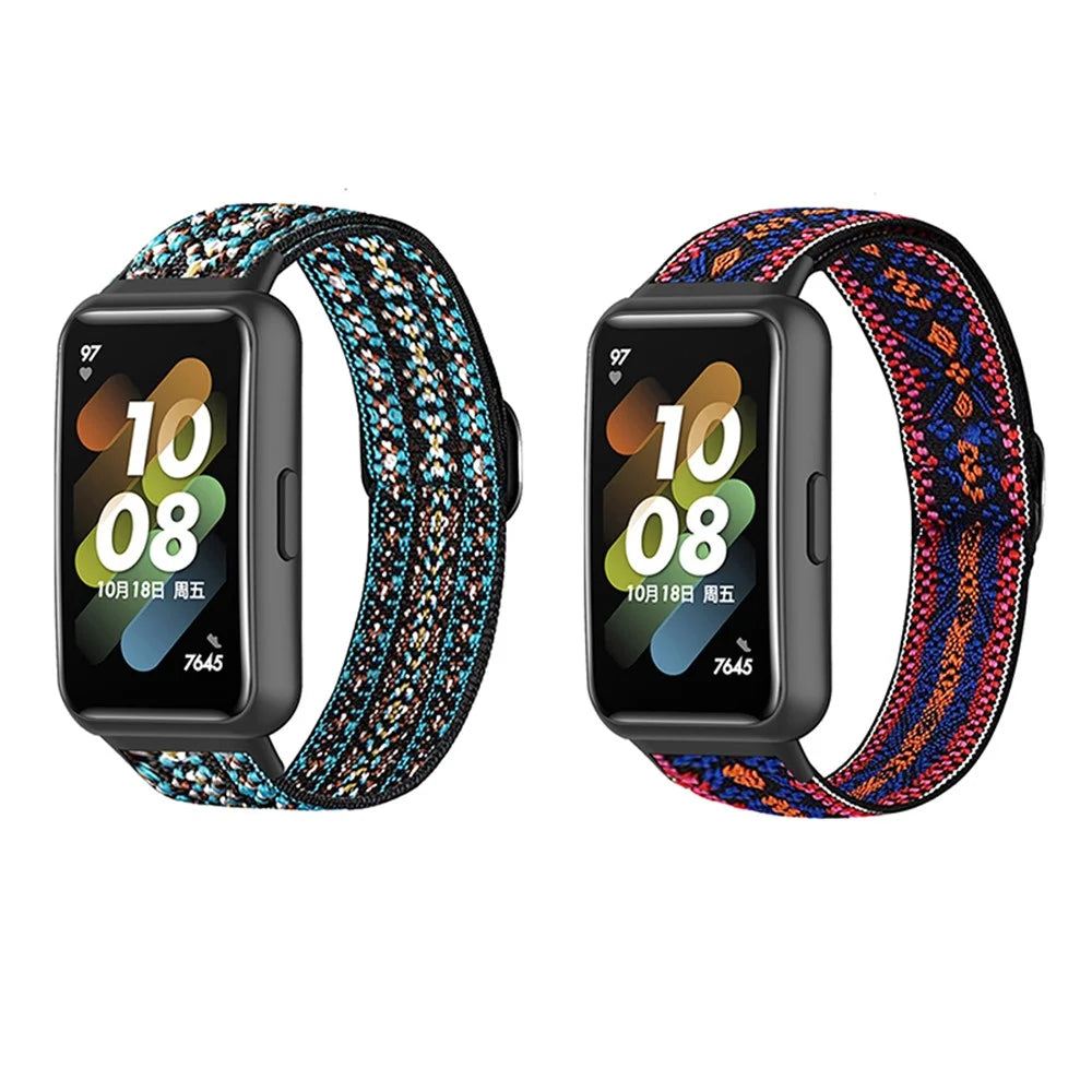 For Huawei Band 7 Stretchy Boho Watch Band Adjustable Elastic Nylon Strap Replacement Wristband - Green - 3
