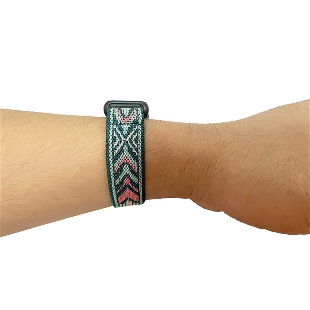 For Huawei Band 7 Stretchy Boho Watch Band Adjustable Elastic Nylon Strap Replacement Wristband - Green - 4