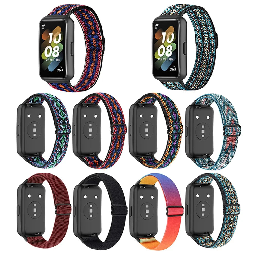 For Huawei Band 7 Stretchy Boho Watch Band Adjustable Elastic Nylon Strap Replacement Wristband - Green - 6
