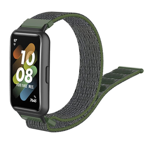 For Huawei Band 7 Soft Nylon Watch Band Adjustable Loop Fastener Sport Strap Wristband Replacement - Army Green - 1