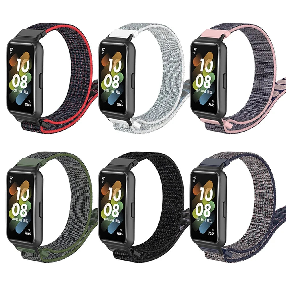 For Huawei Band 7 Soft Nylon Watch Band Adjustable Loop Fastener Sport Strap Wristband Replacement - Army Green - 3