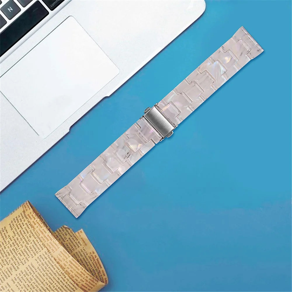 For Fossil Gen5 Carlyle / Gen 5 Julianna / Gen 5 Garrett / Gen 5 Carlyle HR 22mm Resin Bracelet Wristband 3 Beads Strap Replacement - Shell White - 2
