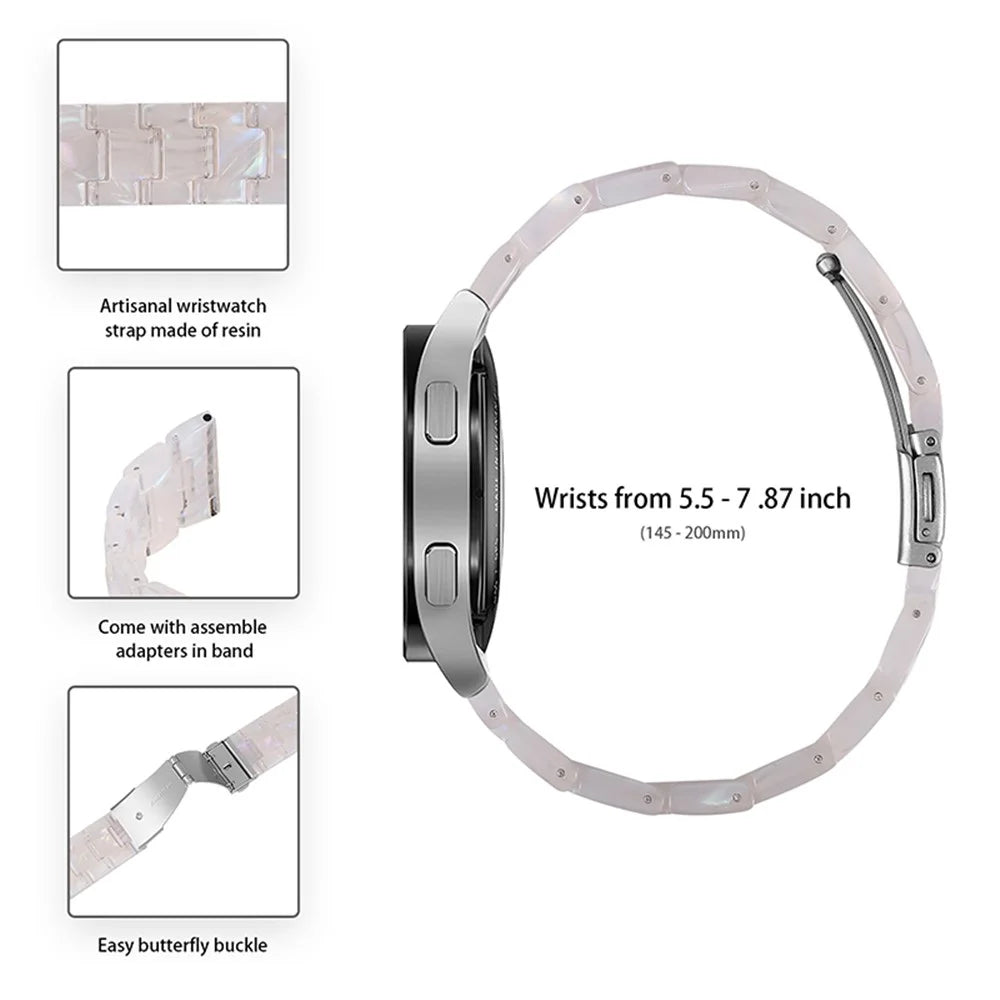 For Fossil Gen5 Carlyle / Gen 5 Julianna / Gen 5 Garrett / Gen 5 Carlyle HR 22mm Resin Bracelet Wristband 3 Beads Strap Replacement - Shell White - 3