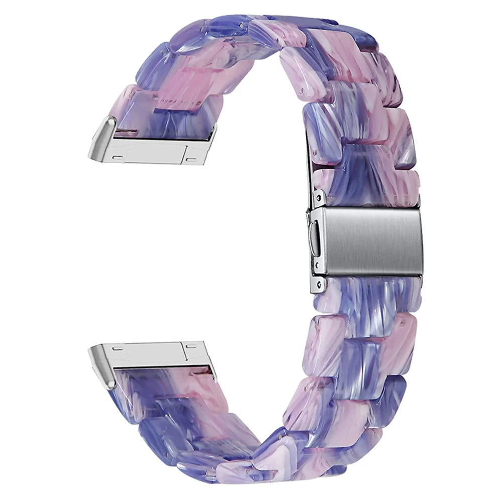 For Fitbit Versa 3 / Sense Resin Watch Band Strap Adjustable Replacement Bracelet with Stainless Steel Buckle - Purple / Pink Flowers - 2