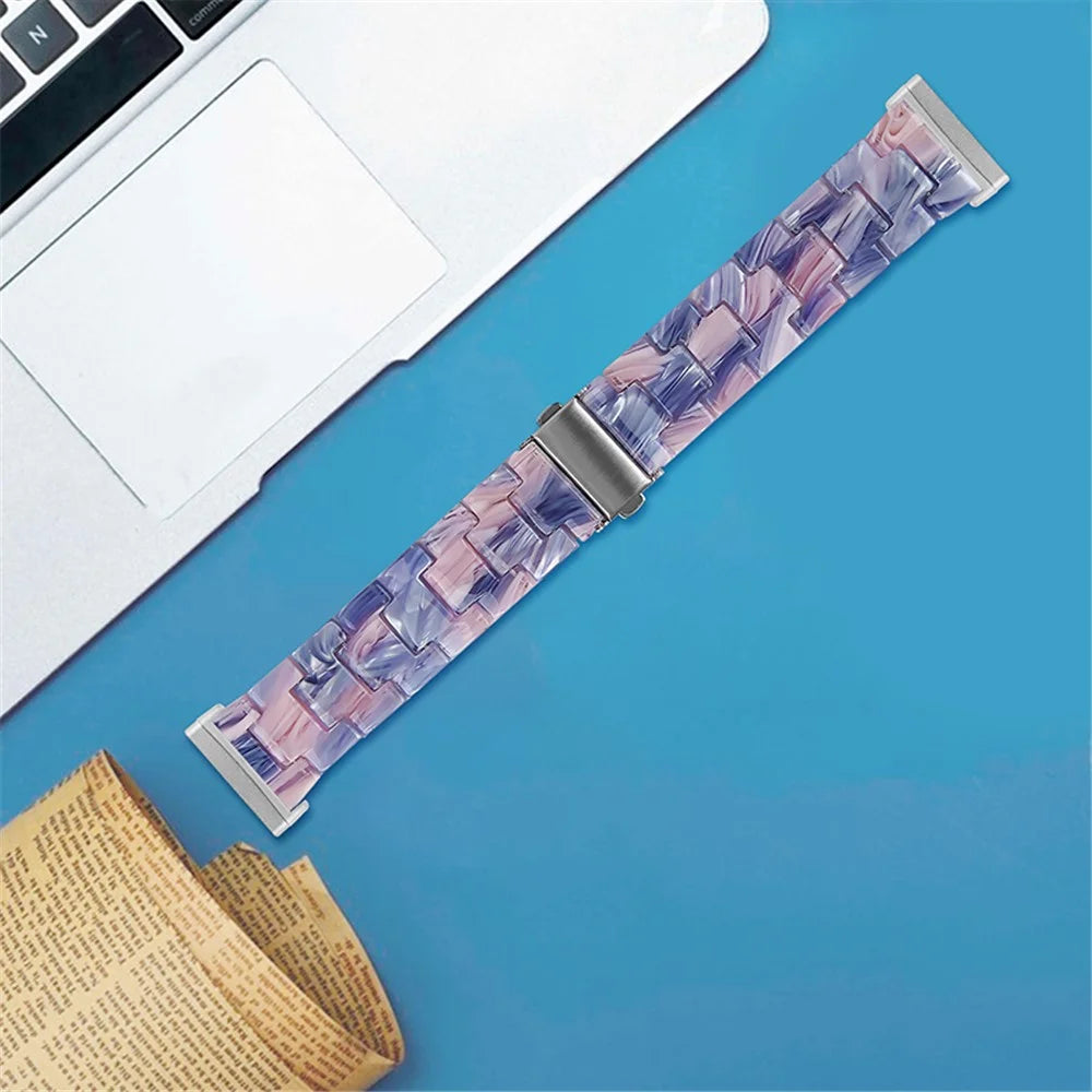 For Fitbit Versa 3 / Sense Resin Watch Band Strap Adjustable Replacement Bracelet with Stainless Steel Buckle - Purple / Pink Flowers - 4