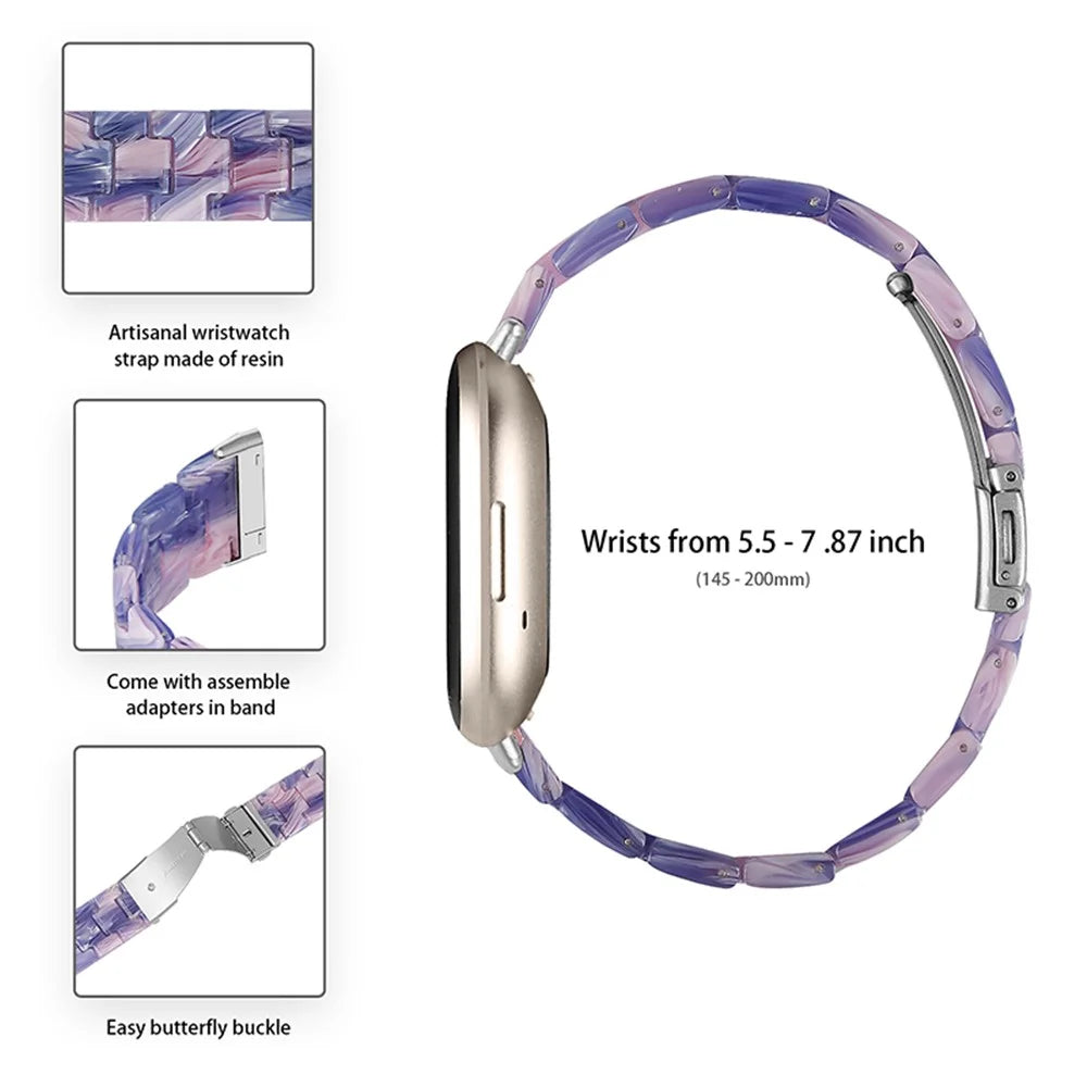For Fitbit Versa 3 / Sense Resin Watch Band Strap Adjustable Replacement Bracelet with Stainless Steel Buckle - Purple / Pink Flowers - 5