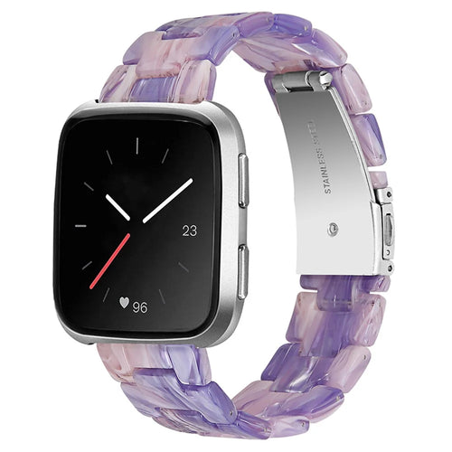 For Fitbit Versa 2 / Versa / Versa Lite / Versa SE Resin Wristband Stainless Steel Buckle Sport Watch Band - Purple / Pink Flowers - 1
