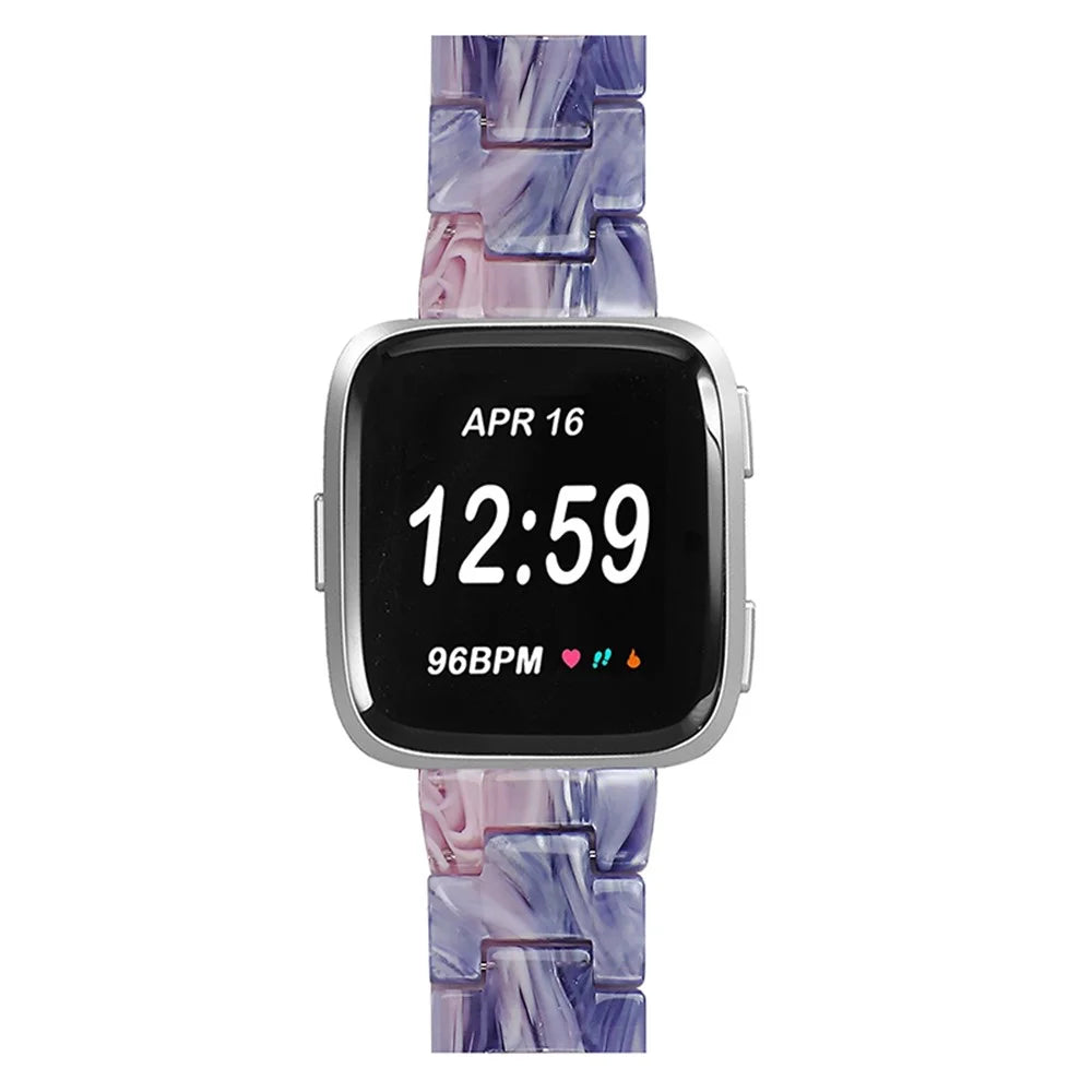 For Fitbit Versa 2 / Versa / Versa Lite / Versa SE Resin Wristband Stainless Steel Buckle Sport Watch Band - Purple / Pink Flowers - 3