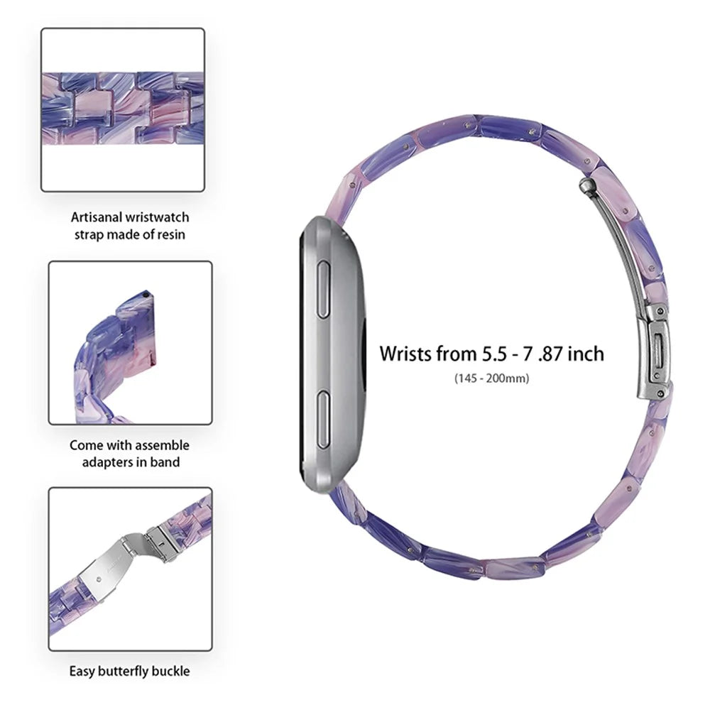 For Fitbit Versa 2 / Versa / Versa Lite / Versa SE Resin Wristband Stainless Steel Buckle Sport Watch Band - Purple / Pink Flowers - 5