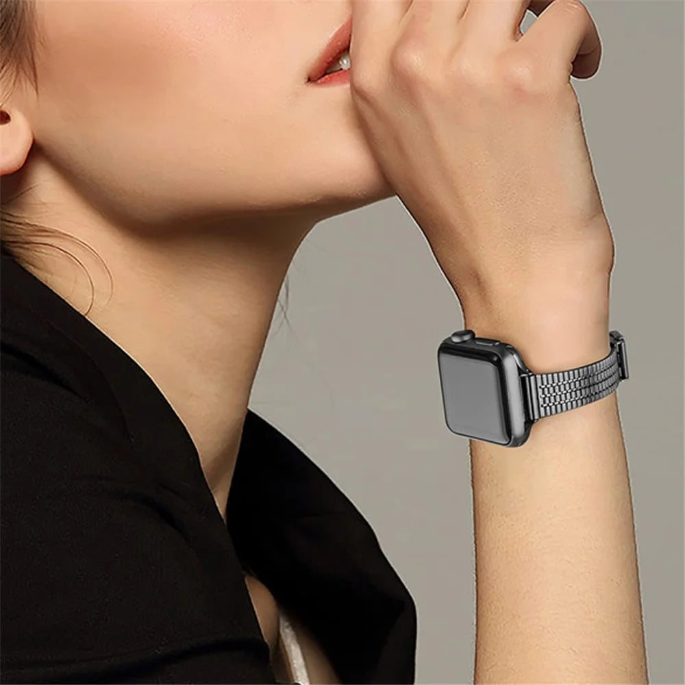 For Apple Watch Ultra 3 2 1 49mm / Series 11 10 46mm / 9 8 7 45mm / SE3 SE2 SE 6 5 4 44mm / 3 2 1 42mm / Series 8 45mm Dual-Layer Buckle Design Watch Band Stainless Steel Wrist Strap - Black - 4