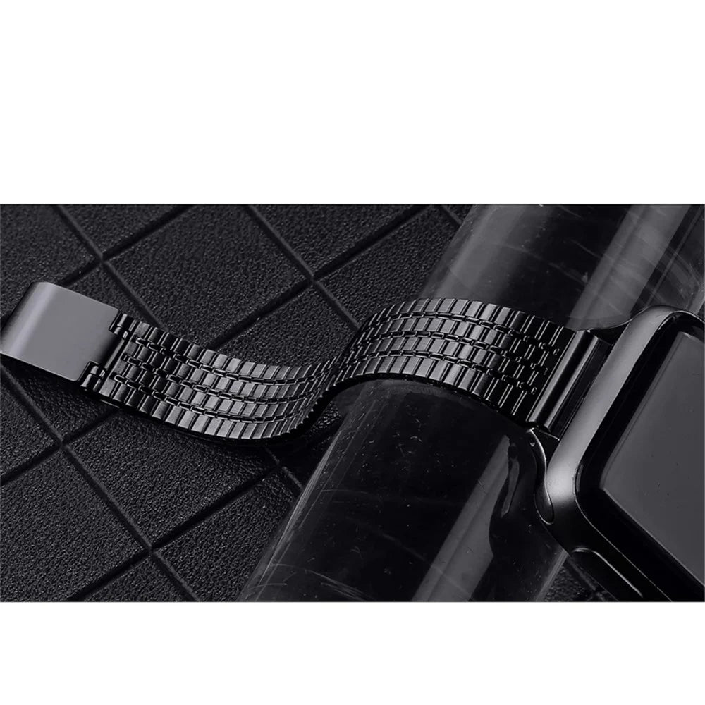 For Apple Watch Series 11 10 42mm / 9 8 7 41mm / SE3 SE2 SE 6 5 4 40mm / 3 2 1 38mm Stainless Steel Fashionable Smart Watch Band Wrist Strap with Dual-Layer Buckle - Black - 3