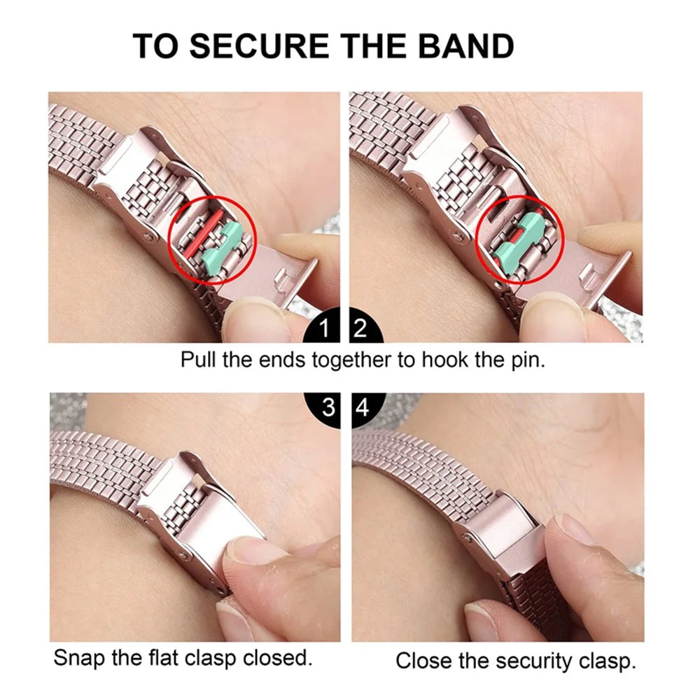 For Apple Watch Series 11 10 42mm / 9 8 7 41mm / SE3 SE2 SE 6 5 4 40mm / 3 2 1 38mm Stainless Steel Fashionable Smart Watch Band Wrist Strap with Dual-Layer Buckle - Black - 5